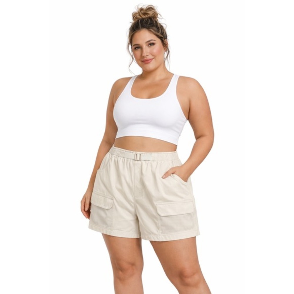 Avia Hiking Shorts Beige Tan Elastic Waist‎ Belted Cargo XL Gorpcore 82-19